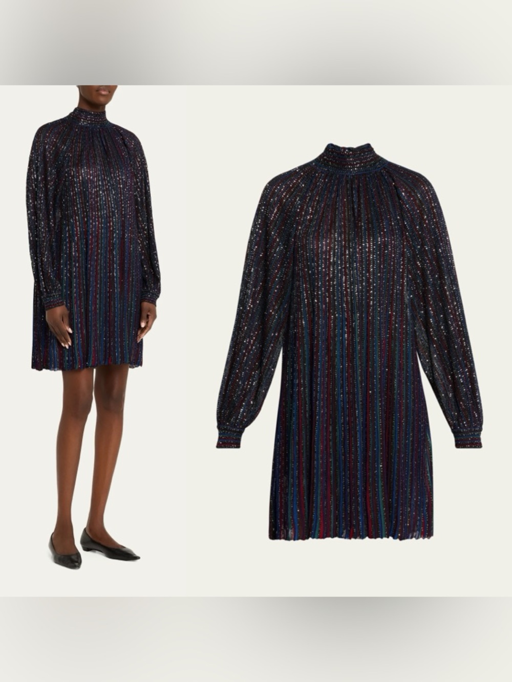 Nwt Missoni Sequin Stripe Long Sleeve Minidress In Black $2,500 40